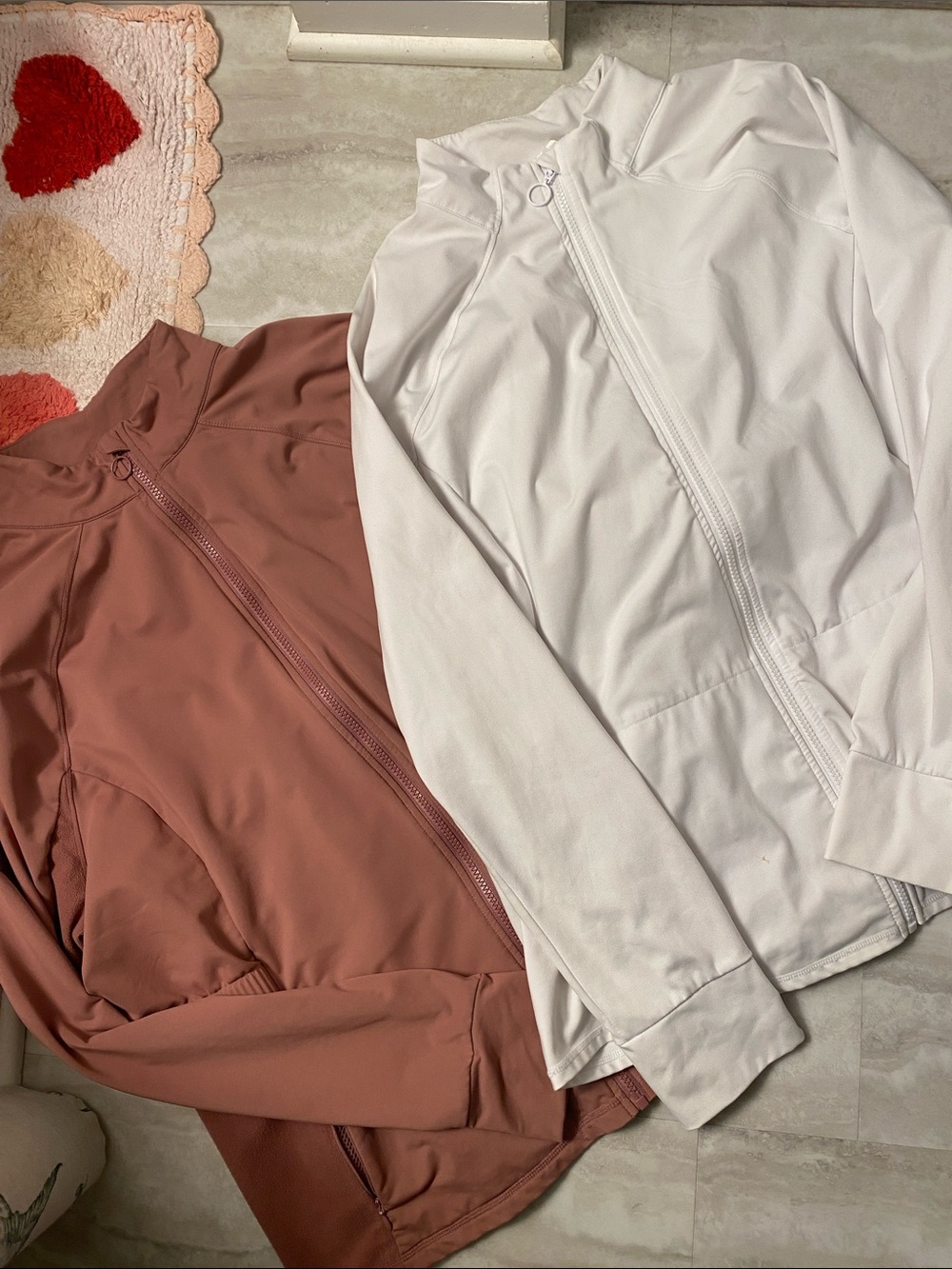 (2) Fabletics Trinity White & Dusty Rose Zip-Up Jackets